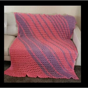 Handmade Crochet Afghan Pink  Purple Throw Blanket Cover
